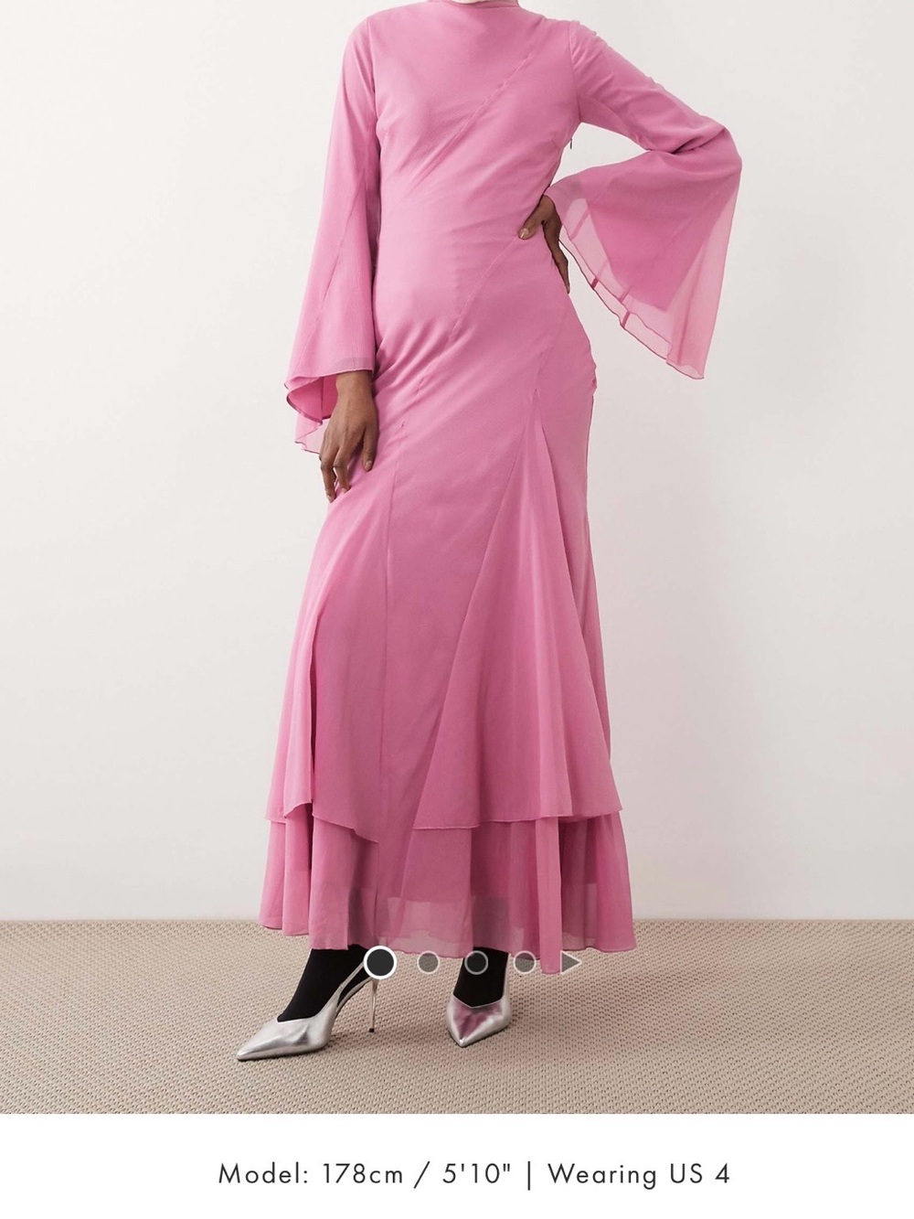 ASOS Pink Bell-Sleeve Layered Maxi Dress